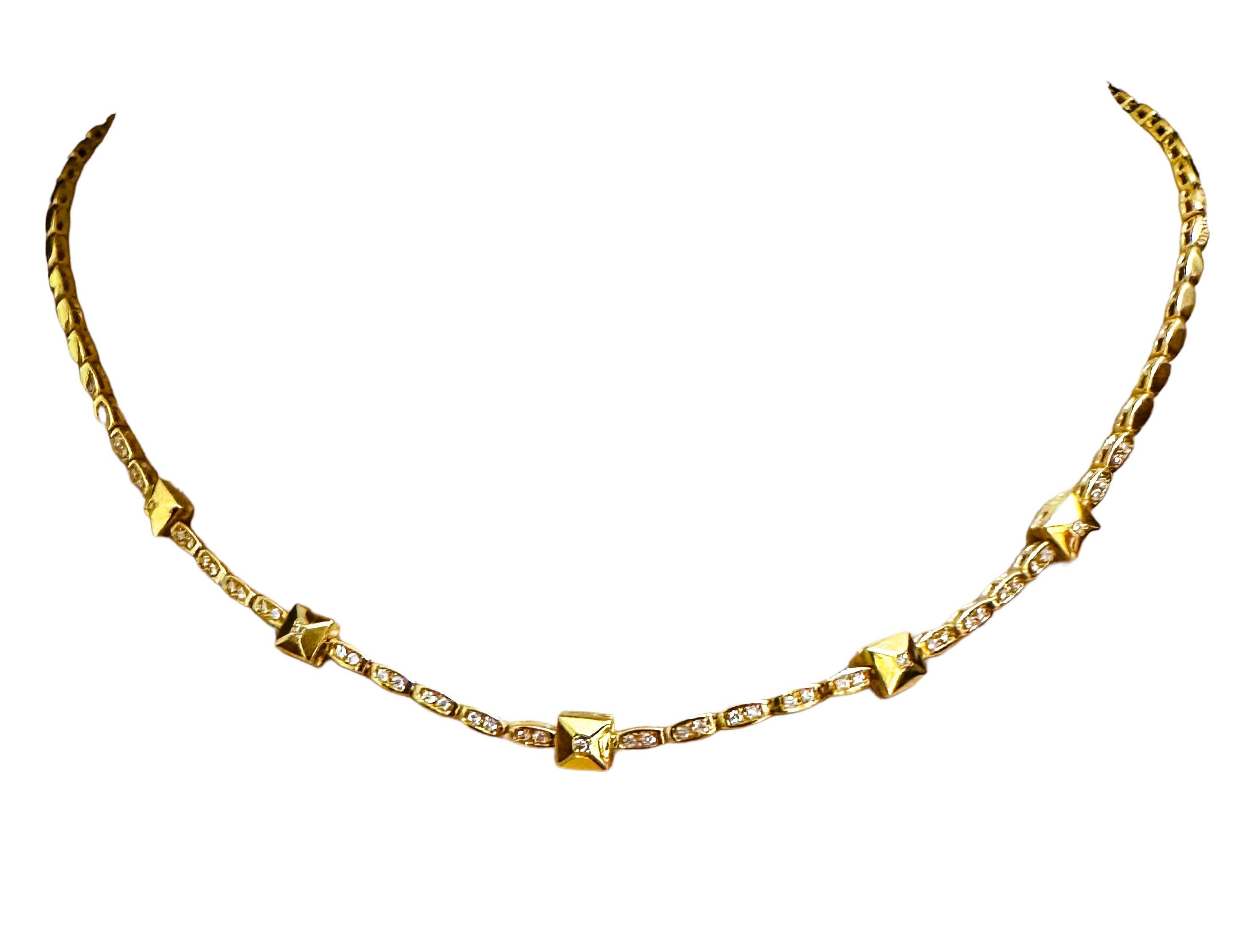 Brilliant Cut 18k Yellow Gold .55 ct Rossonero 49 Diamond Rockstud Station Necklace w Appr