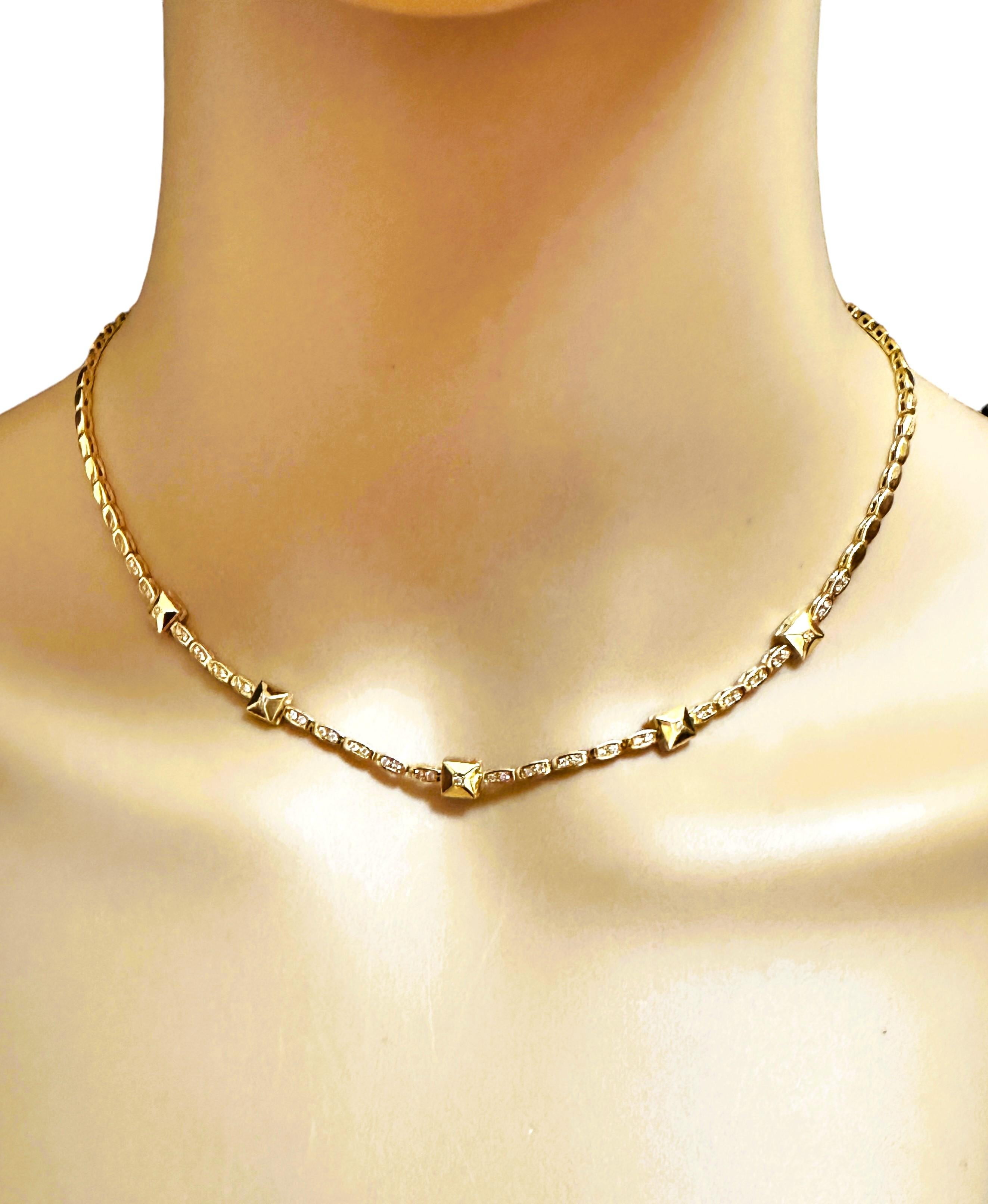 18k Yellow Gold .55 ct Rossonero 49 Diamond Rockstud Station Necklace w Appr In Excellent Condition In Eagan, MN