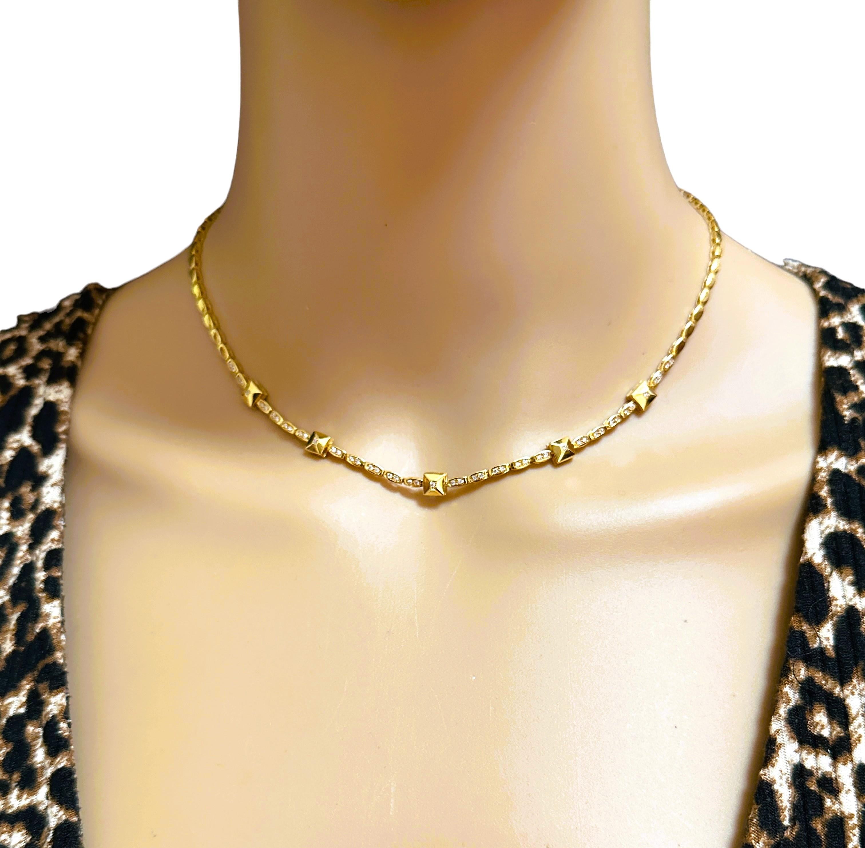 Women's 18k Yellow Gold .55 ct Rossonero 49 Diamond Rockstud Station Necklace w Appr