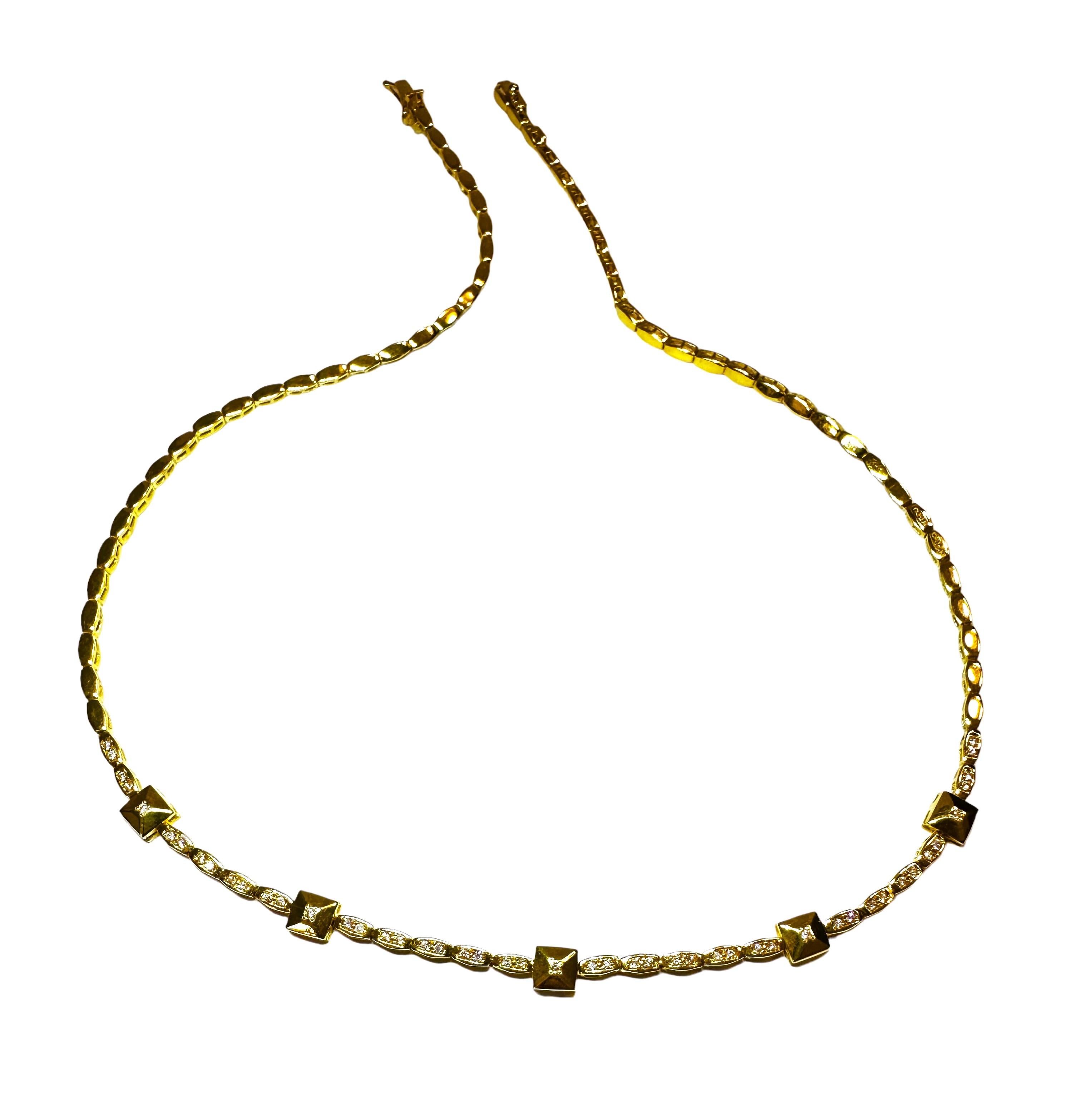18k Yellow Gold .55 ct Rossonero 49 Diamond Rockstud Station Necklace w Appr 1