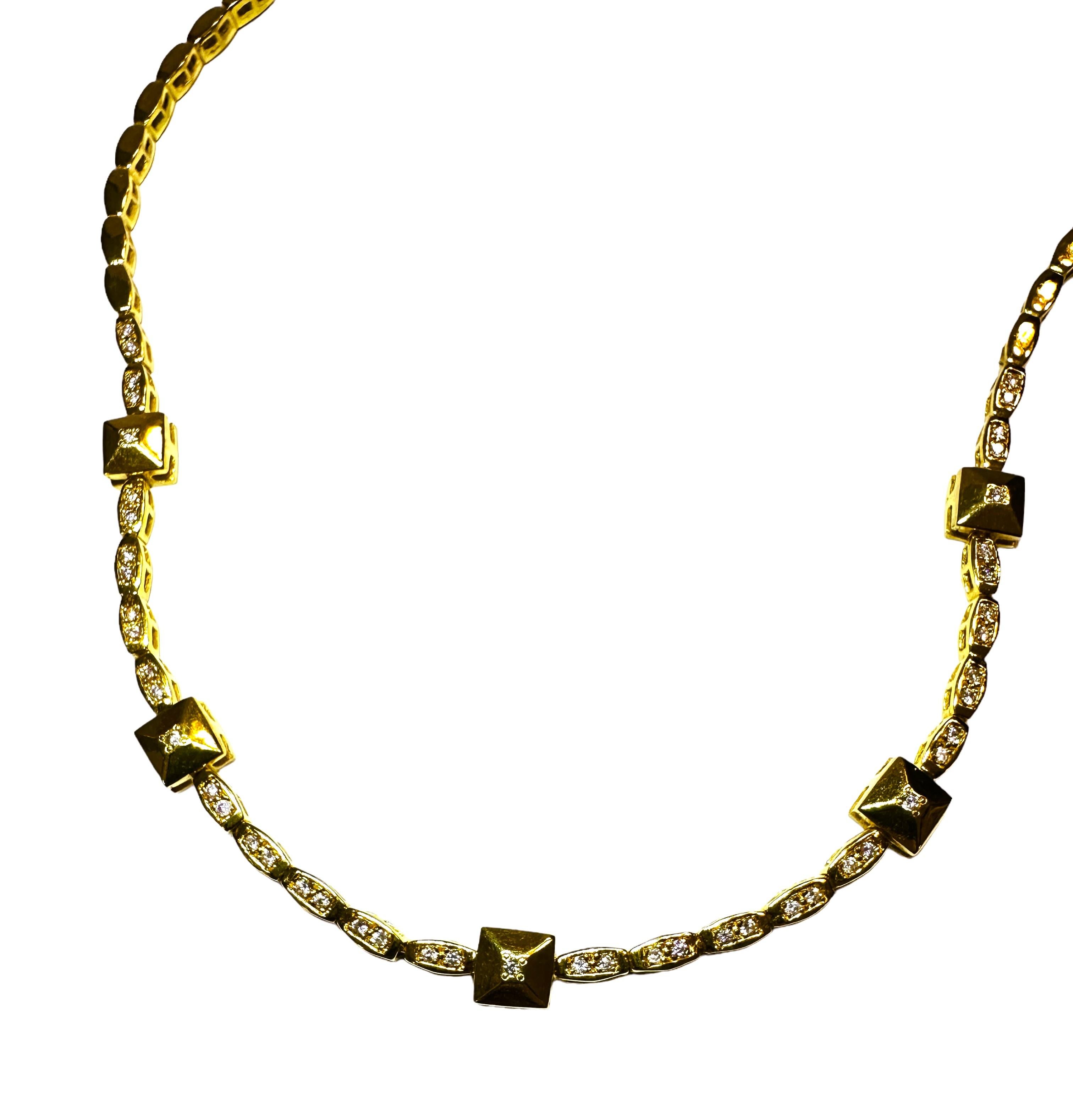 18k Yellow Gold .55 ct Rossonero 49 Diamond Rockstud Station Necklace w Appr 2