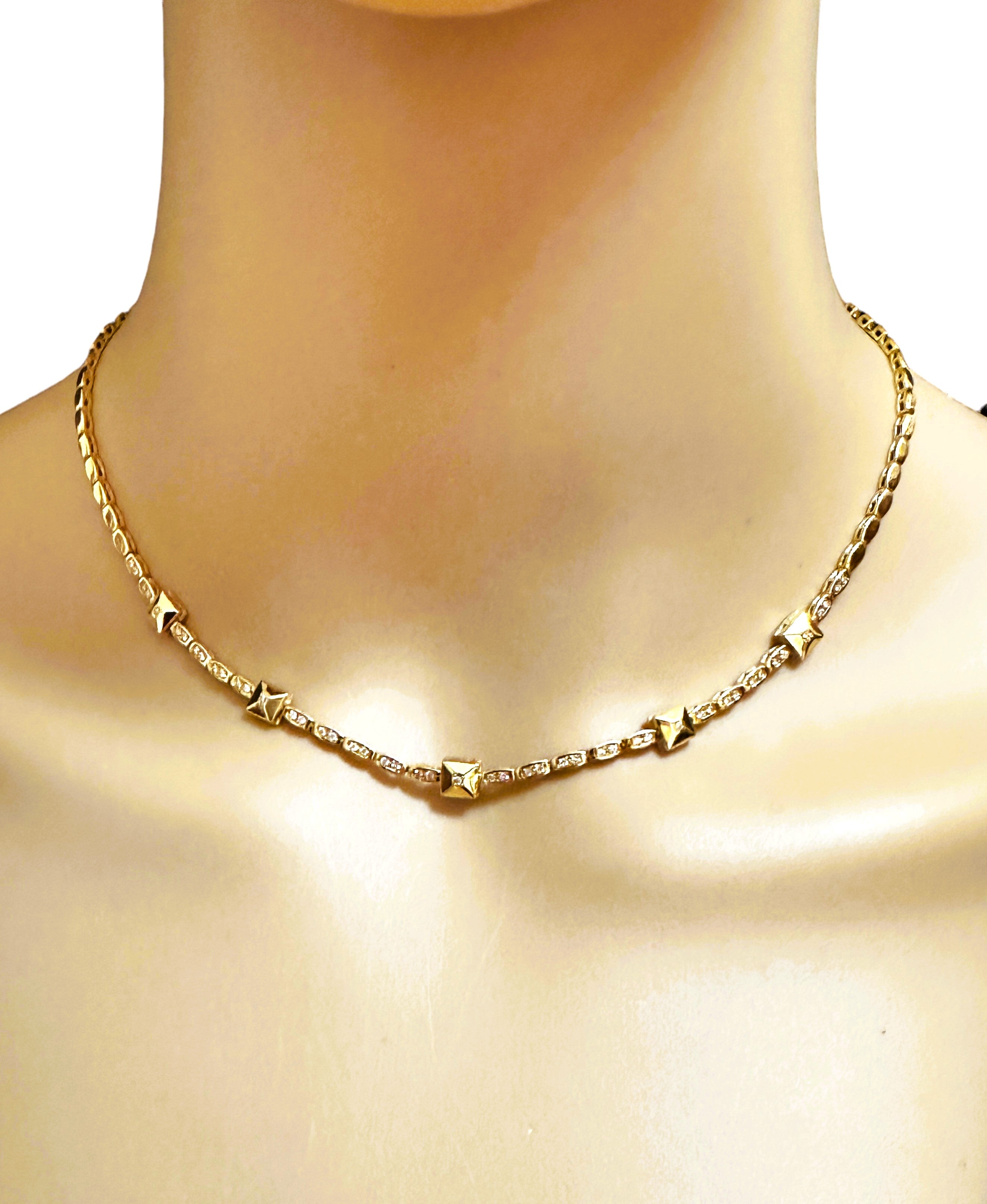 18k Yellow Gold .55 ct Rossonero 49 Diamond Rockstud Station Necklace w Appr