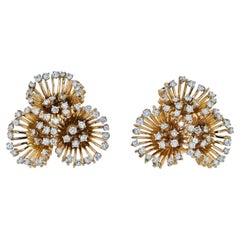 18K Yellow Gold 5.50cts Flower Diamond Spray Earrings