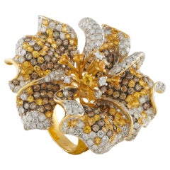 18K Yellow Gold 5.56ct Diamond and Sapphire Hibiscus Ring MF59-021826