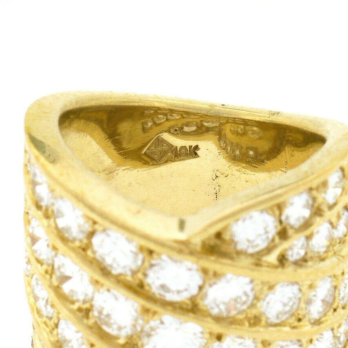 18k Yellow Gold 5.60ct Round Pave Diamond Multi Row Overlap Wide Cigar Band Ring 5