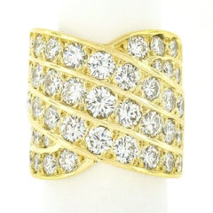 18k Yellow Gold 5.60ct Round Pave Diamond Multi Row Overlap Wide Cigar Band Ring