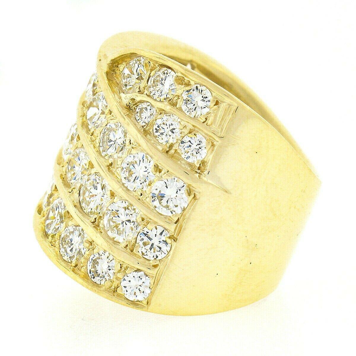 18k Yellow Gold 5.60ct Round Pave Diamond Multi Row Overlap Wide Cigar Band Ring 1