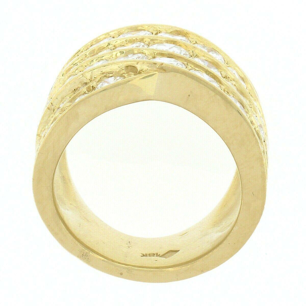 18k Yellow Gold 5.60ct Round Pave Diamond Multi Row Overlap Wide Cigar Band Ring 3