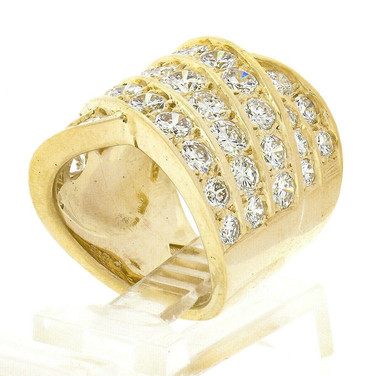 18k Yellow Gold 5.60ct Round Pave Diamond Multi Row Overlap Wide Cigar Band Ring 4