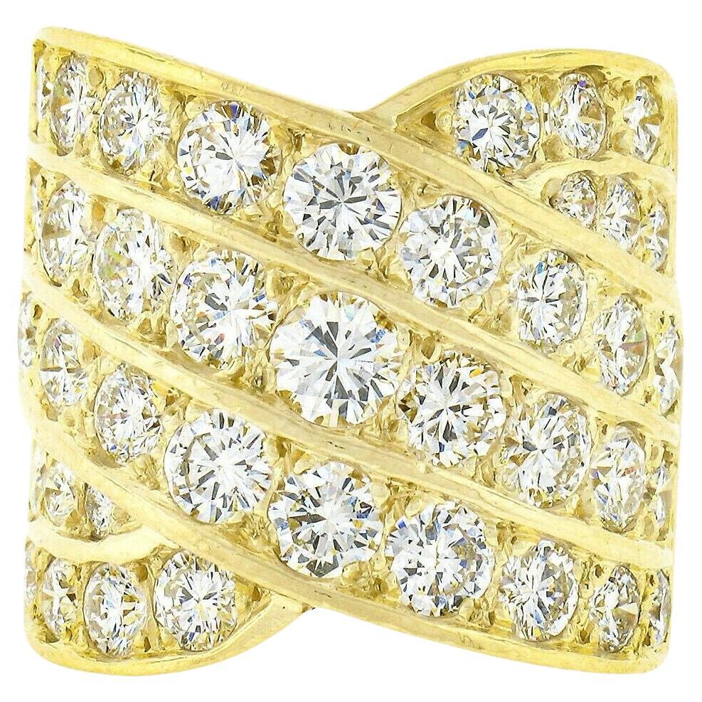 18k Yellow Gold 5.60ct Round Pave Diamond Multi Row Overlap Wide Cigar Band Ring