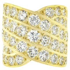 18k Yellow Gold 5.60ct Round Pave Diamond Multi Row Overlap Wide Cigar Band Ring