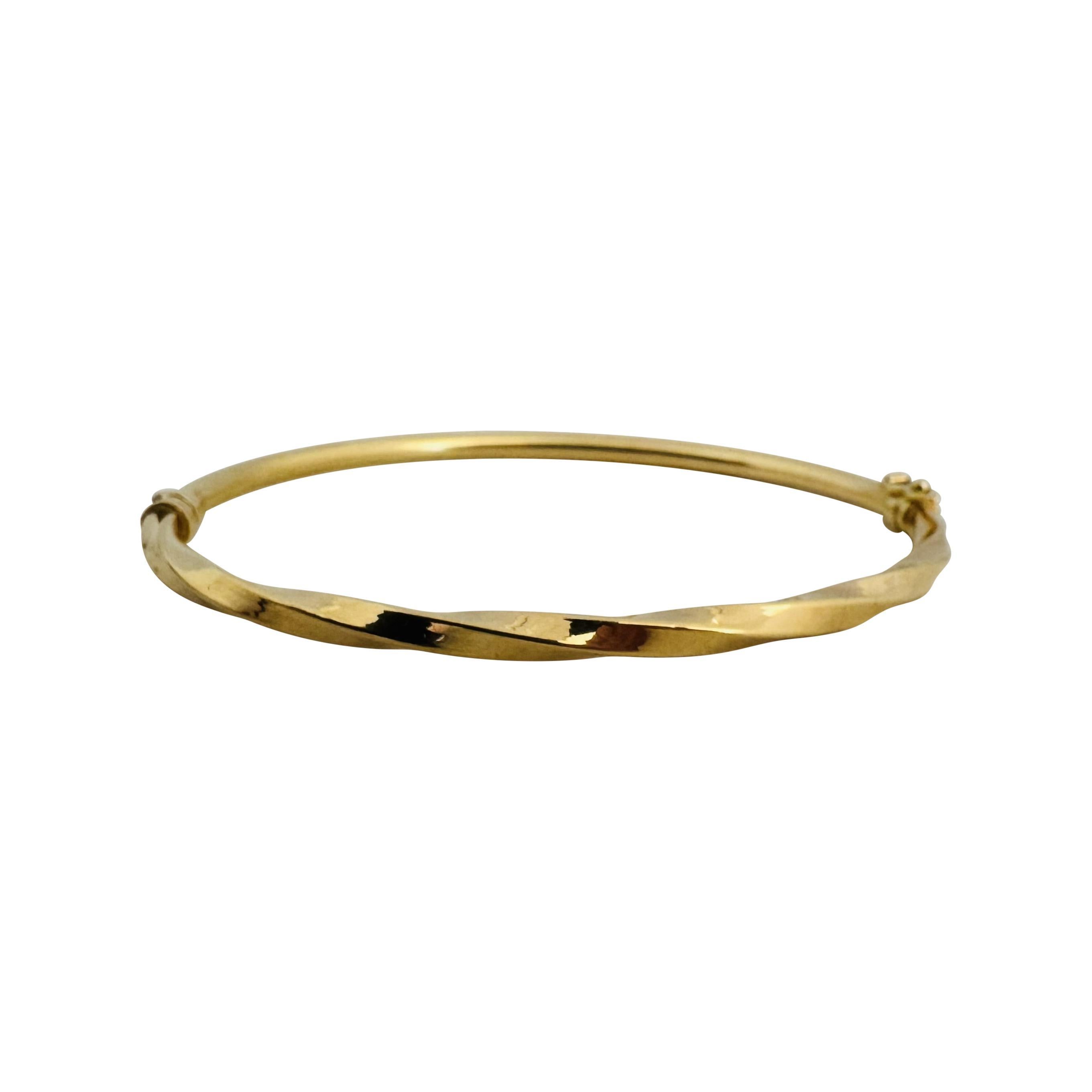 Women's 18k Yellow Gold 5.8g Polished 3mm Twisted Spiral Bangle Bracelet Italy 7