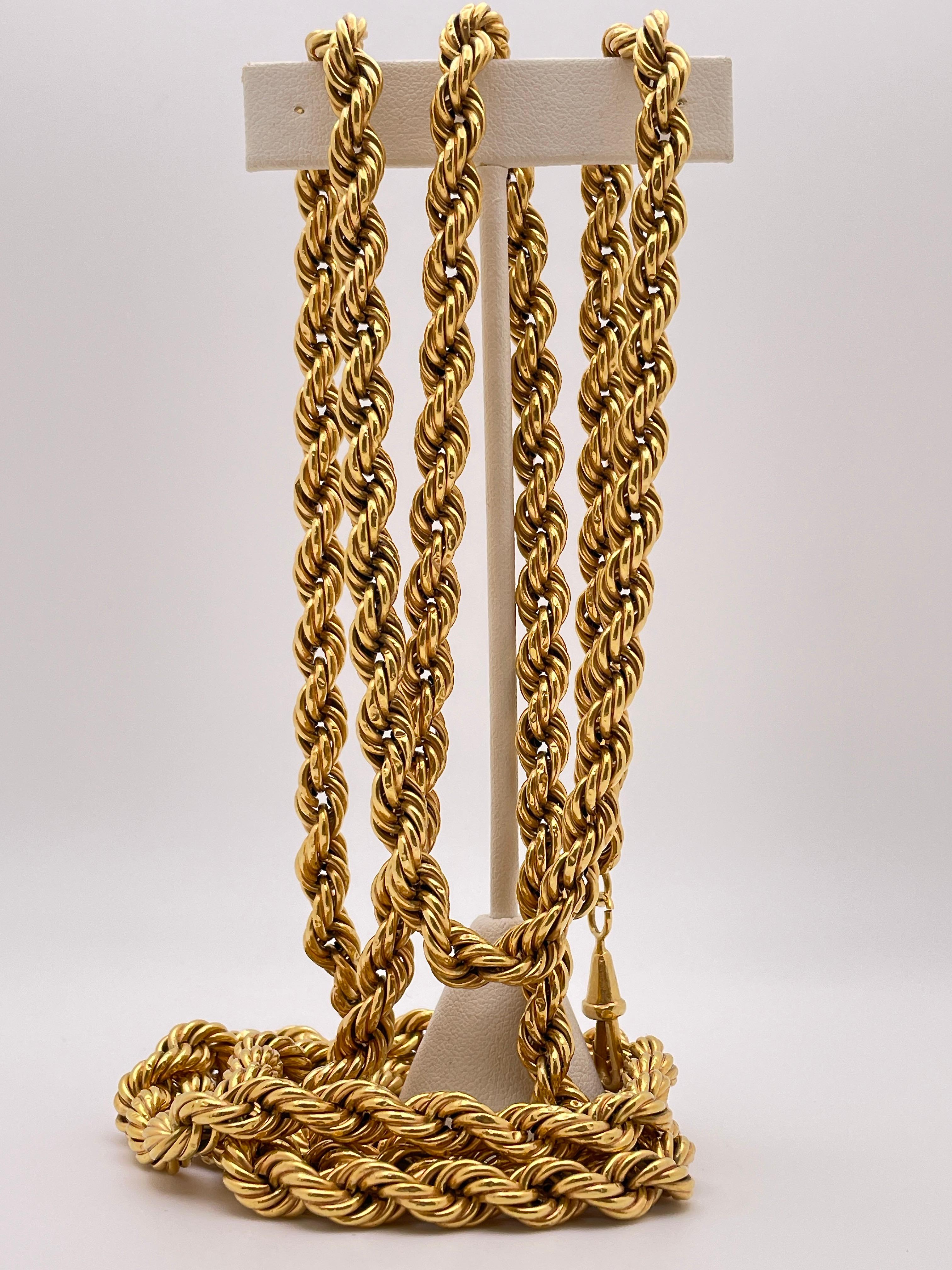 18K Yellow Gold 59 Inch Rope Chain Necklace For Sale 3