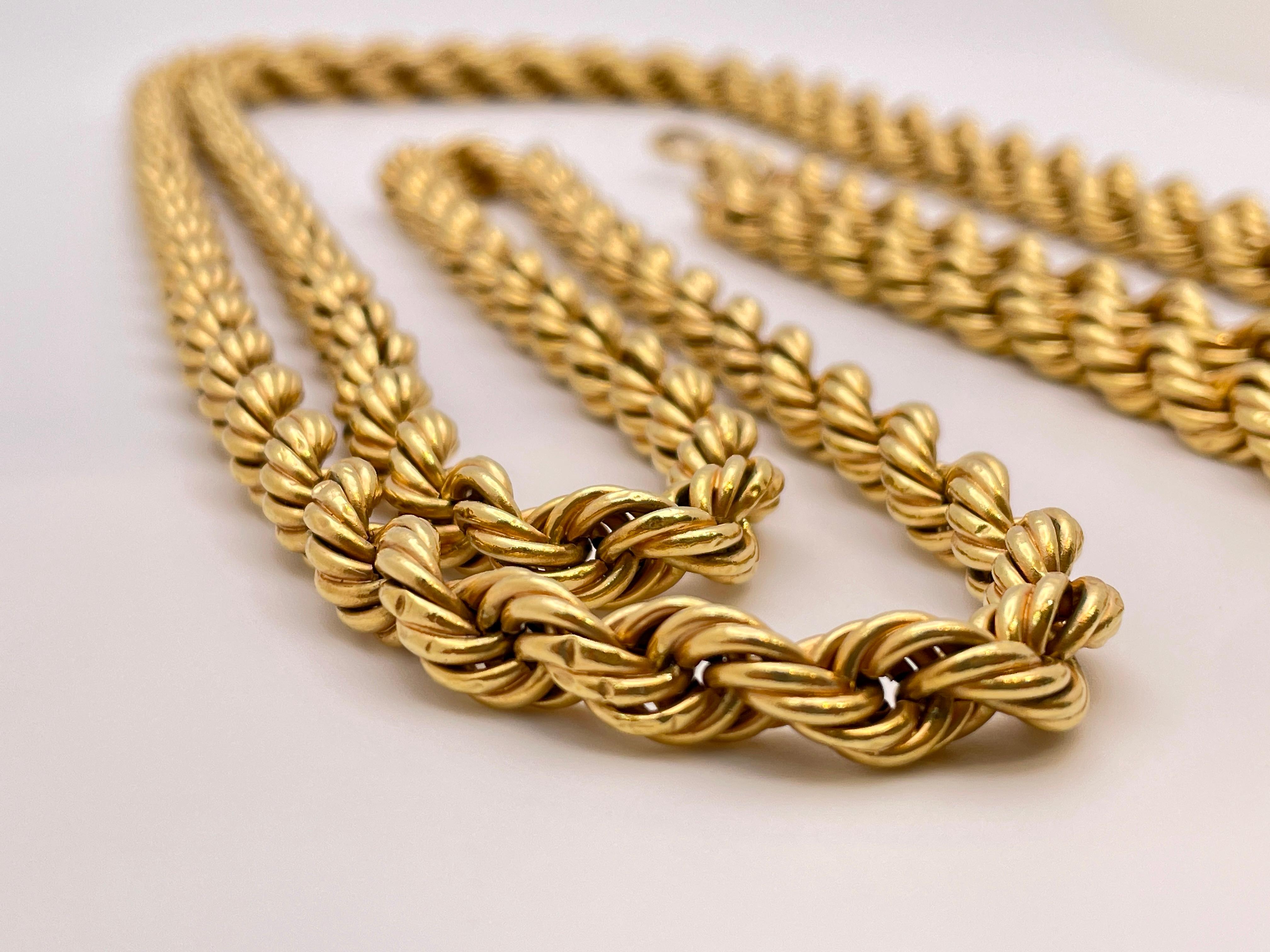 18K Yellow Gold 59 Inch Rope Chain Necklace For Sale 5