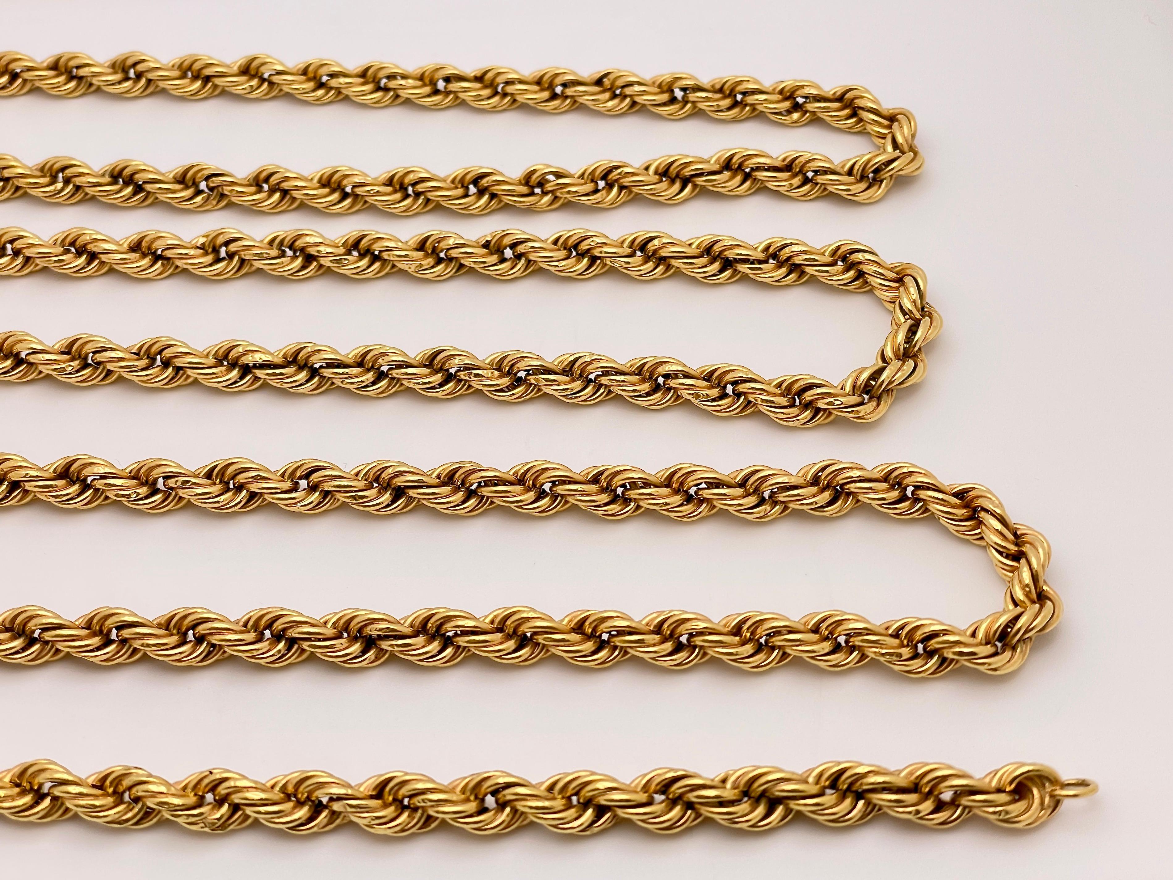 18K Yellow Gold 59 Inch Rope Chain Necklace For Sale 8