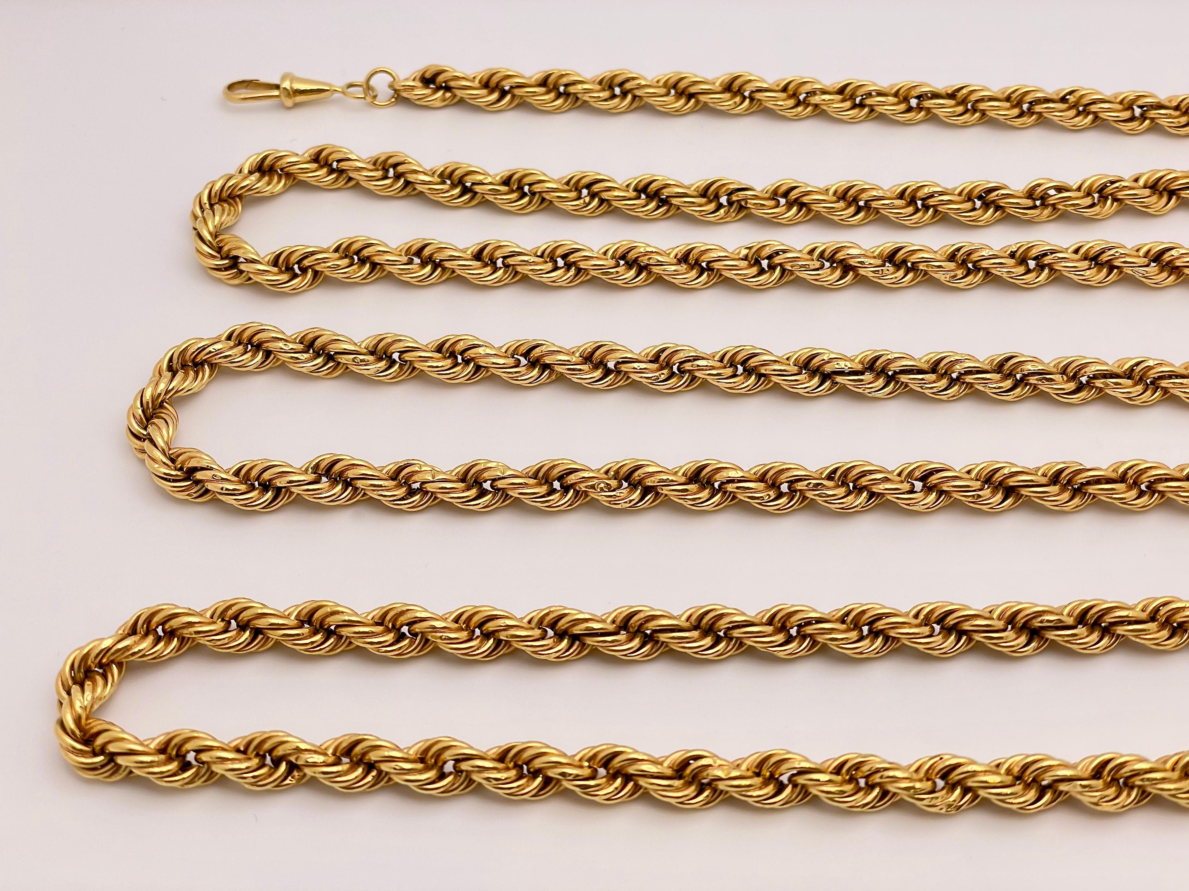 18K Yellow Gold 59 Inch Rope Chain Necklace For Sale 6