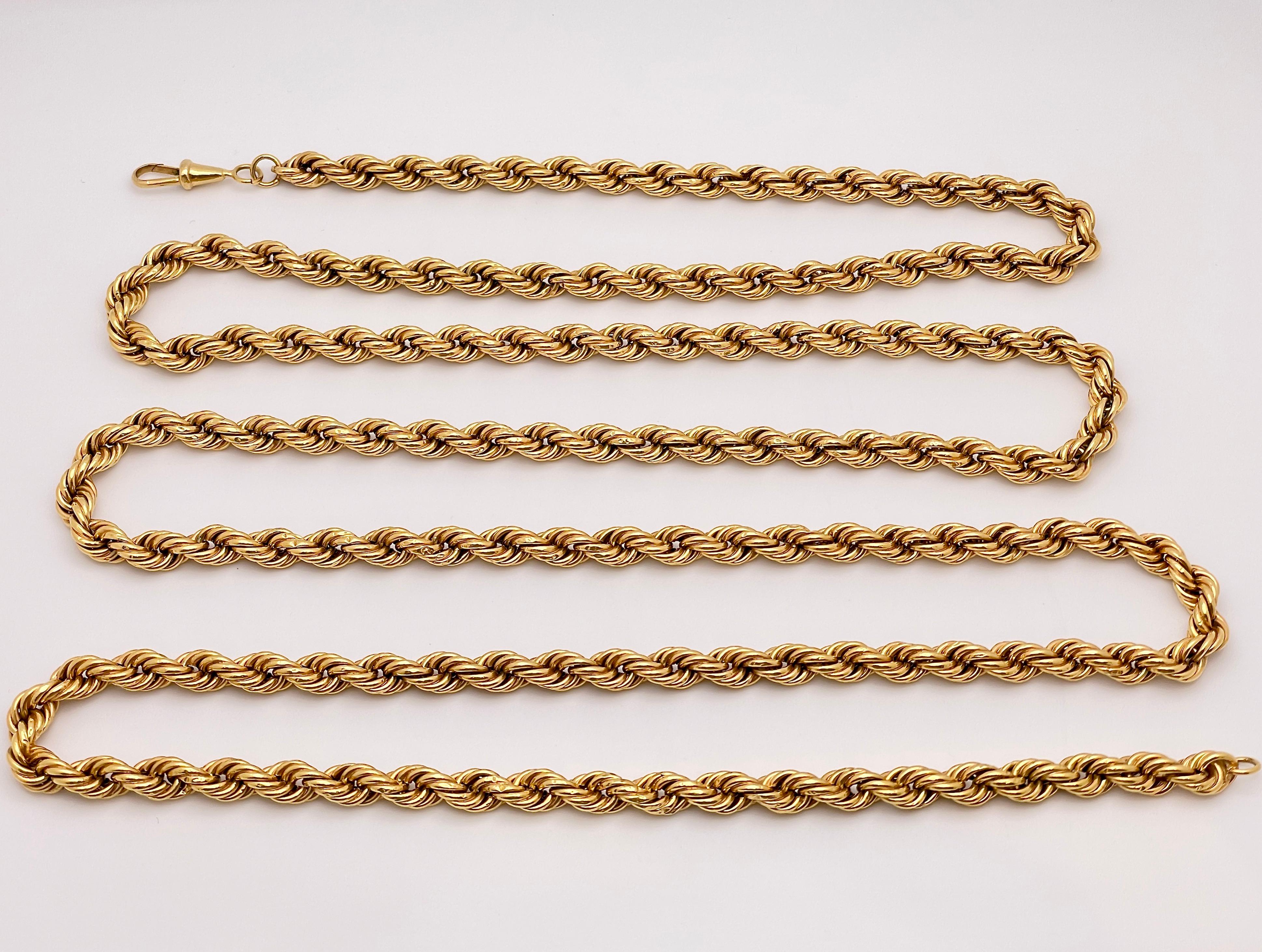 18K Yellow Gold 59 Inch Rope Chain Necklace For Sale 9