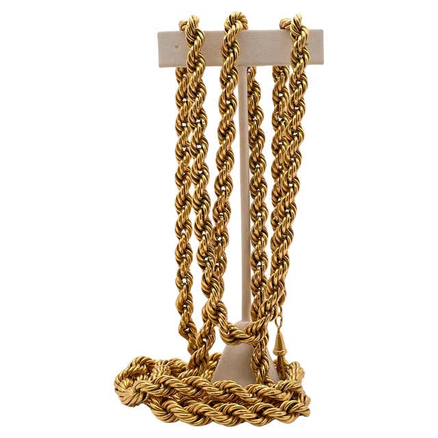 Italian 18 carat gold long fancy rope chain necklace For Sale at 1stDibs