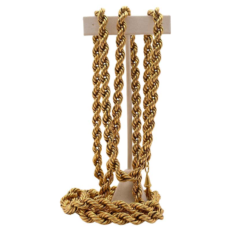 Italian Inch Long Rope Chain Italian 18 carat gold long fancy rope chain necklace For Sale at 1stDibs