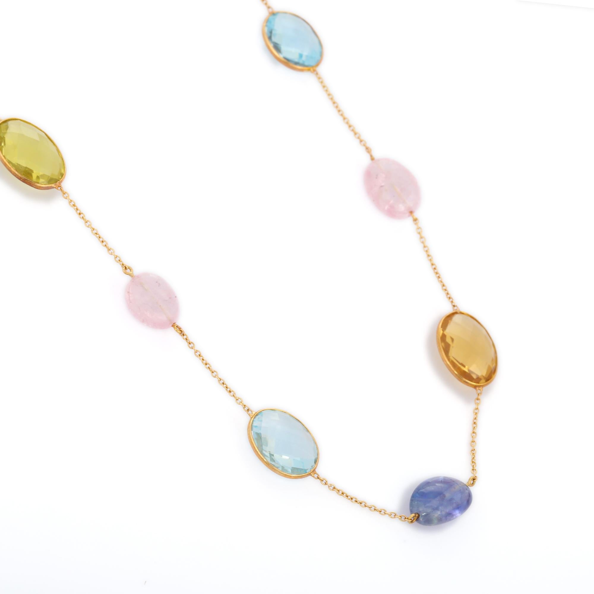 Contemporaneo Collana a catena in oro giallo 18K con 59,1 carati di pietre semipreziose multiple in vendita