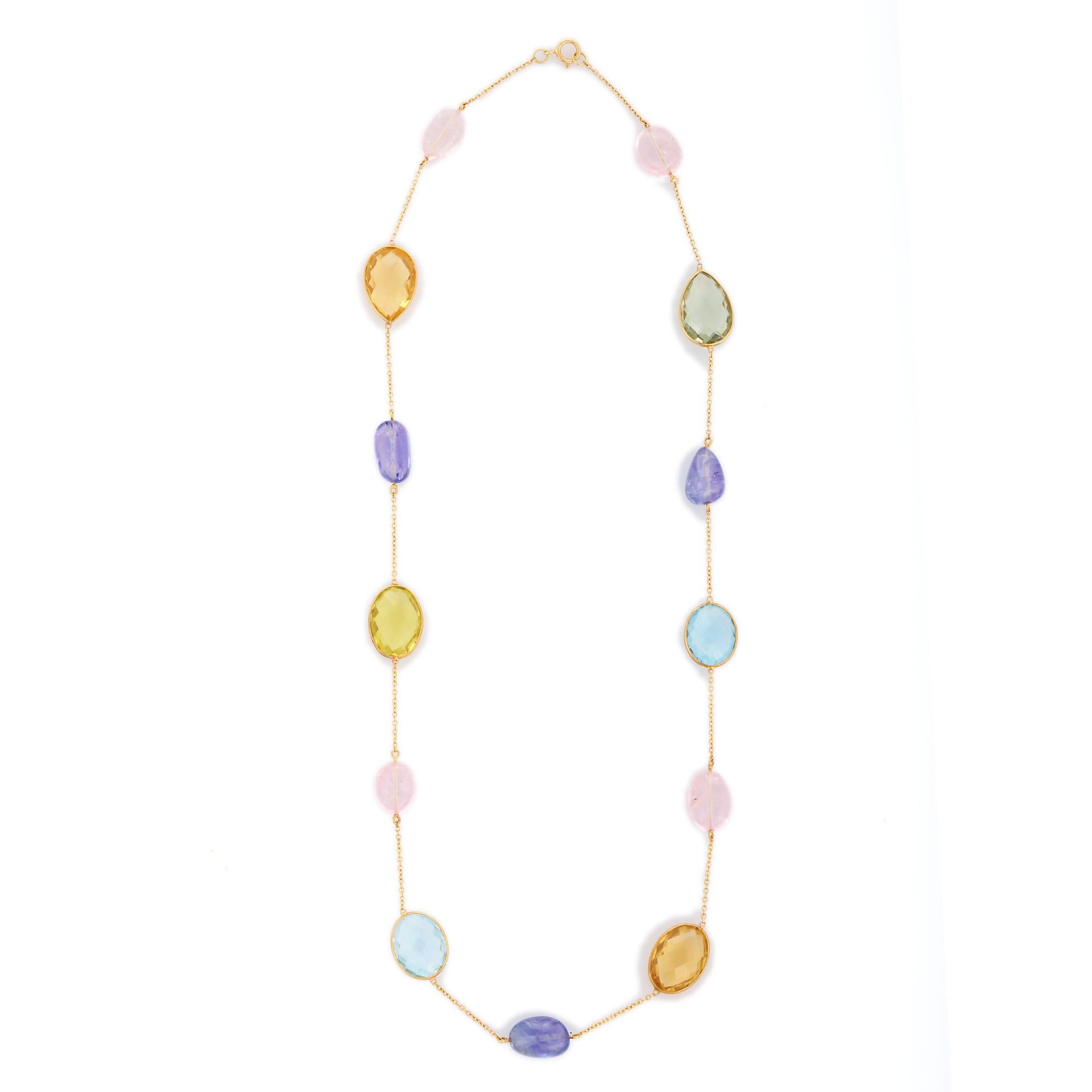 Taglio misto Collana a catena in oro giallo 18K con 59,1 carati di pietre semipreziose multiple in vendita
