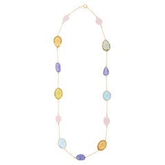 18K Yellow Gold 59.1 Ct Semi Precious Multi Gemstone Chain Necklace