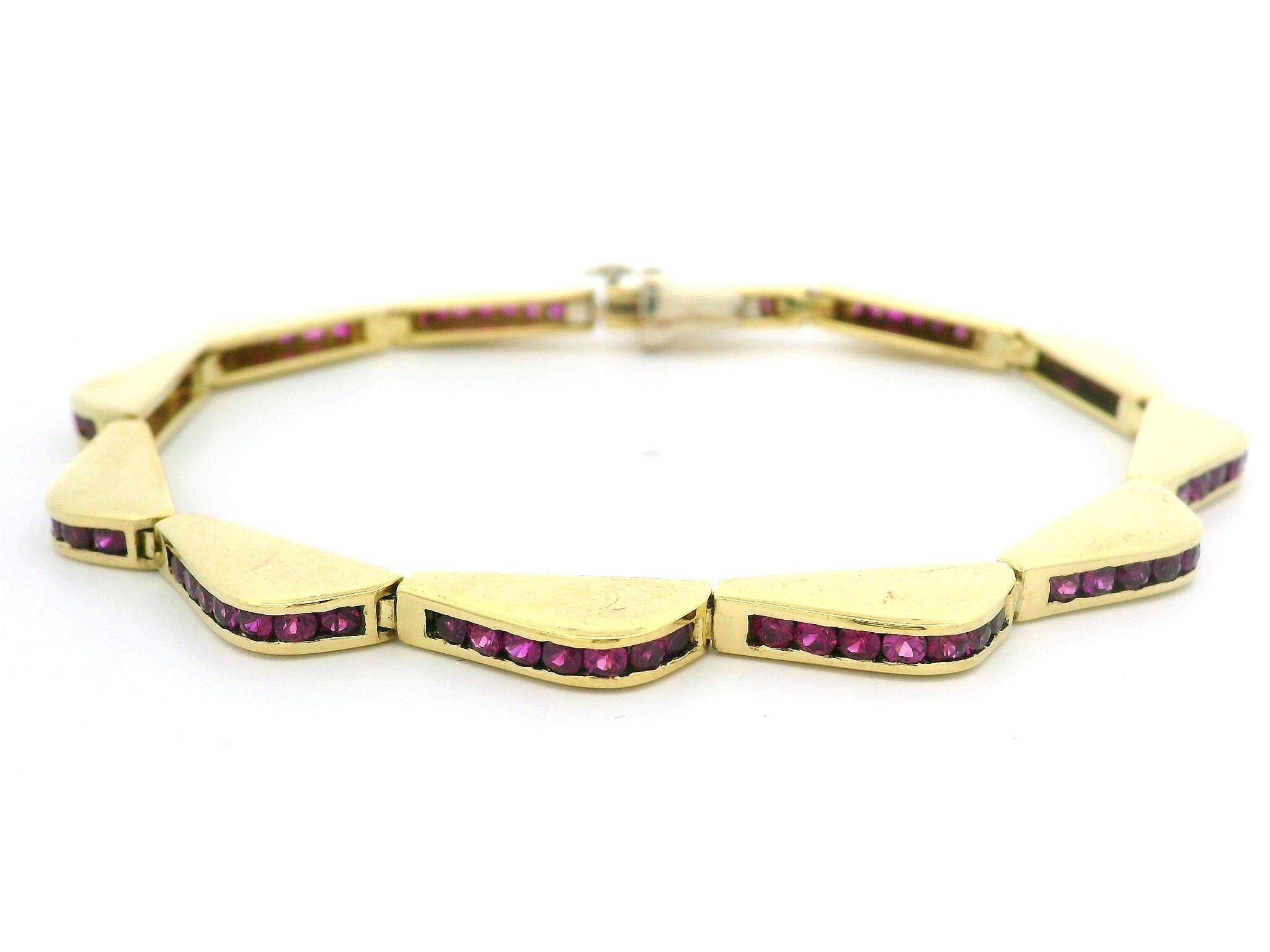18k Yellow Gold 5ctw Channel Set Ruby Wavy Wave Line Link Bracelet For Sale 1