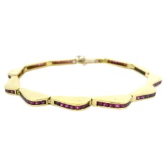 Bracelet à maillons en or jaune 18 carats serti de rubis de 5 carats, ligne de vague ondulée