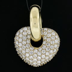 18K Yellow Gold 5ctw Diamond Puffed Heart Charm Pendant w/ Large Enhancer Bail