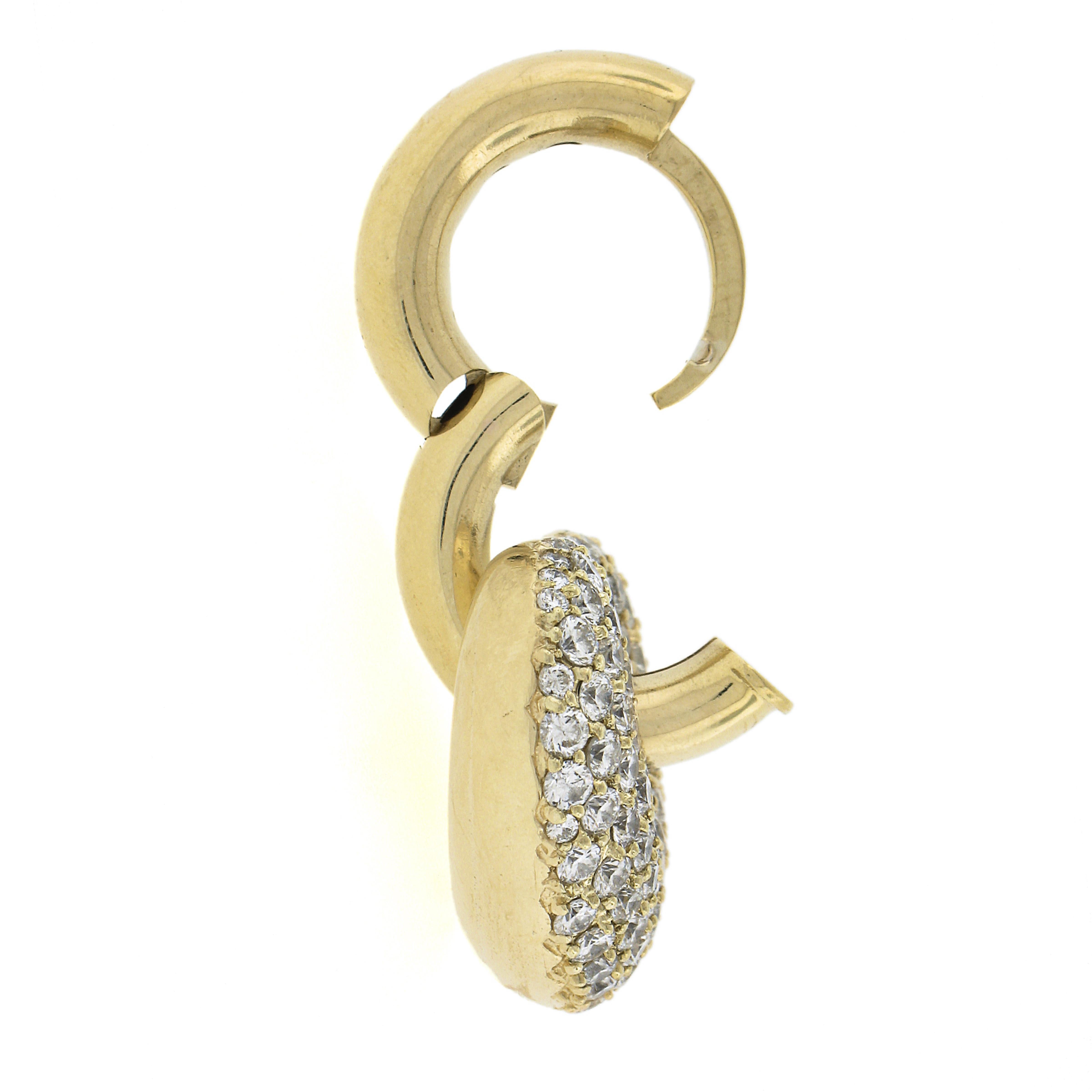 Women's 18K Yellow Gold 5ctw Diamond Puffed Heart Charm Pendant w/ Large Enhancer Bail For Sale