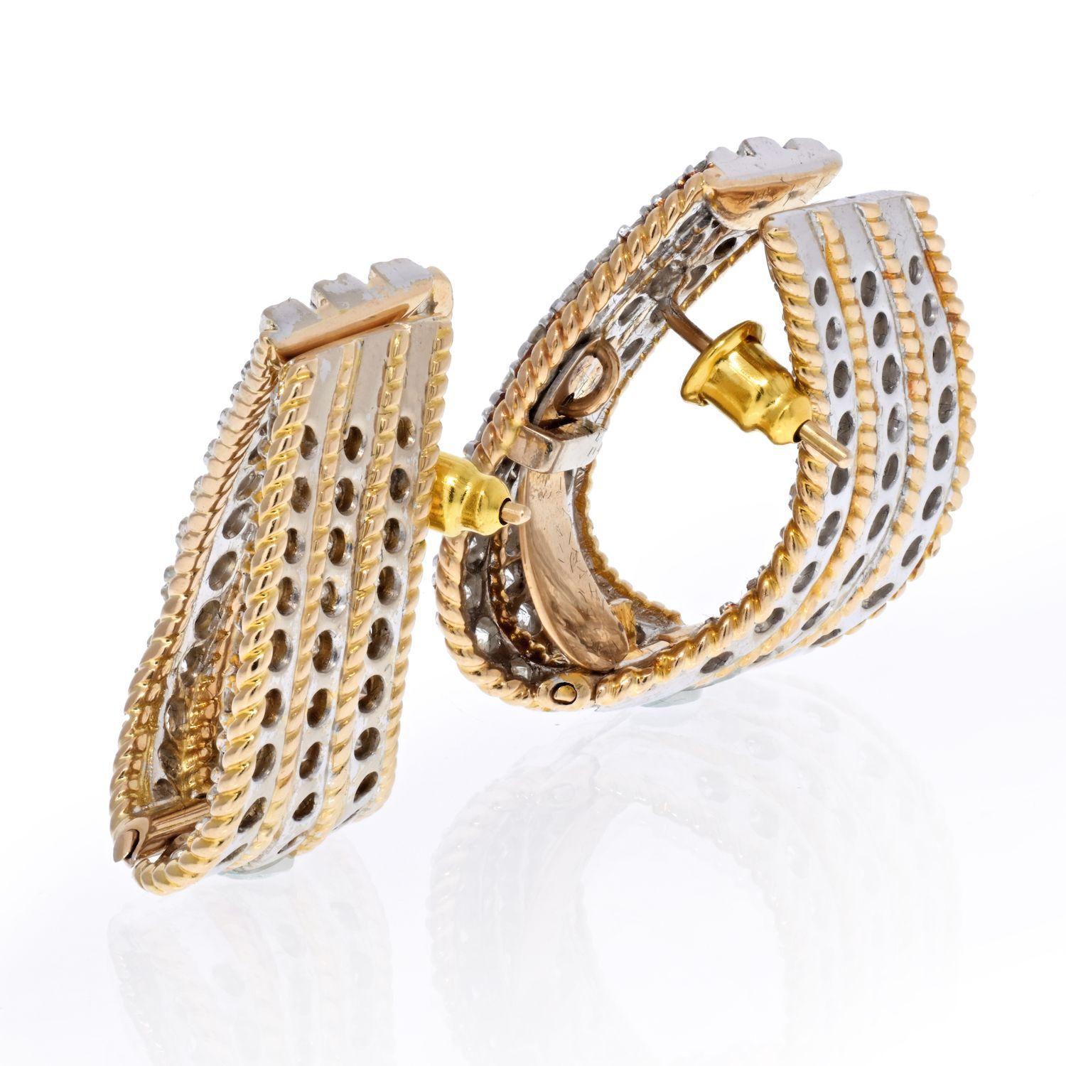 Round Cut 18K Yellow Gold 6 Carat Diamond Huggie Earrings For Sale