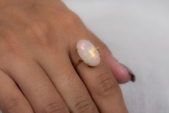 18k Solid Yellow Gold 6 Carat Oval Rainbow Moonstone Solitaire Ring
