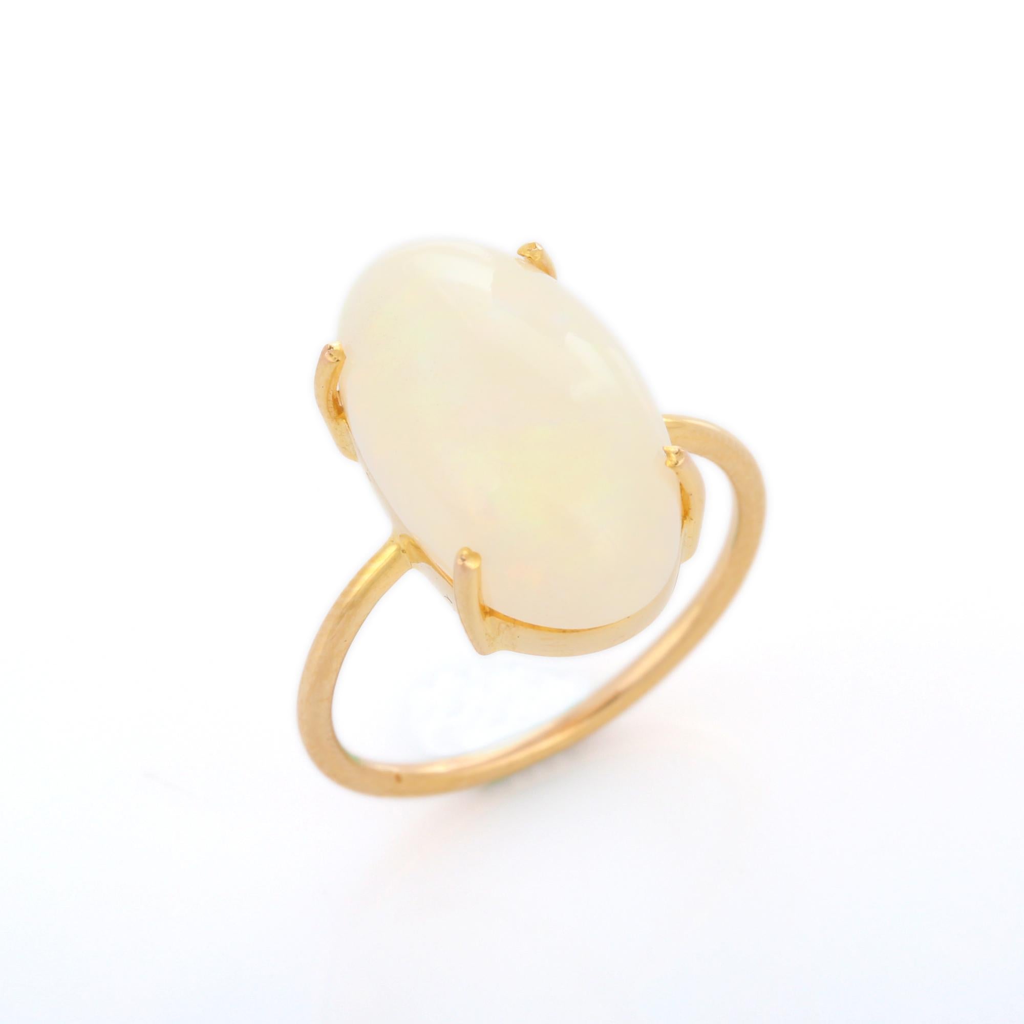 For Sale:  18K Yellow Gold 6 Carat Rainbow Moonstone Cocktail Ring 5