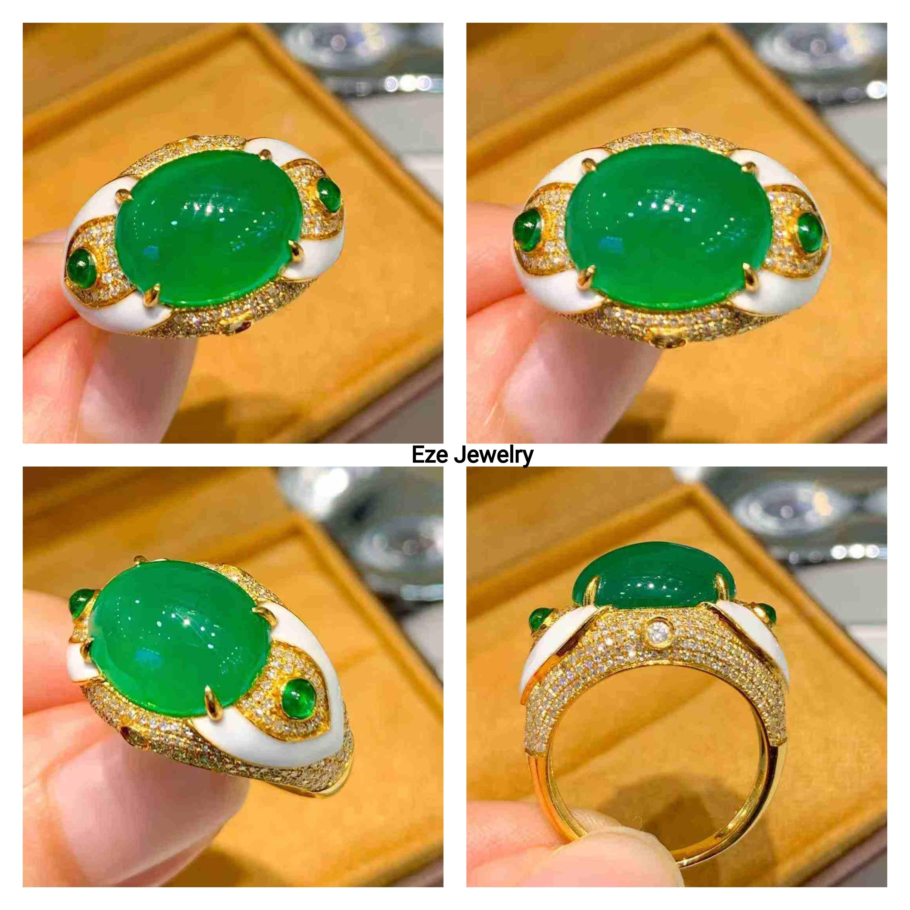 Bague en or jaune 18K avec émeraude de 6,00ct et accents en diamant pavé 3