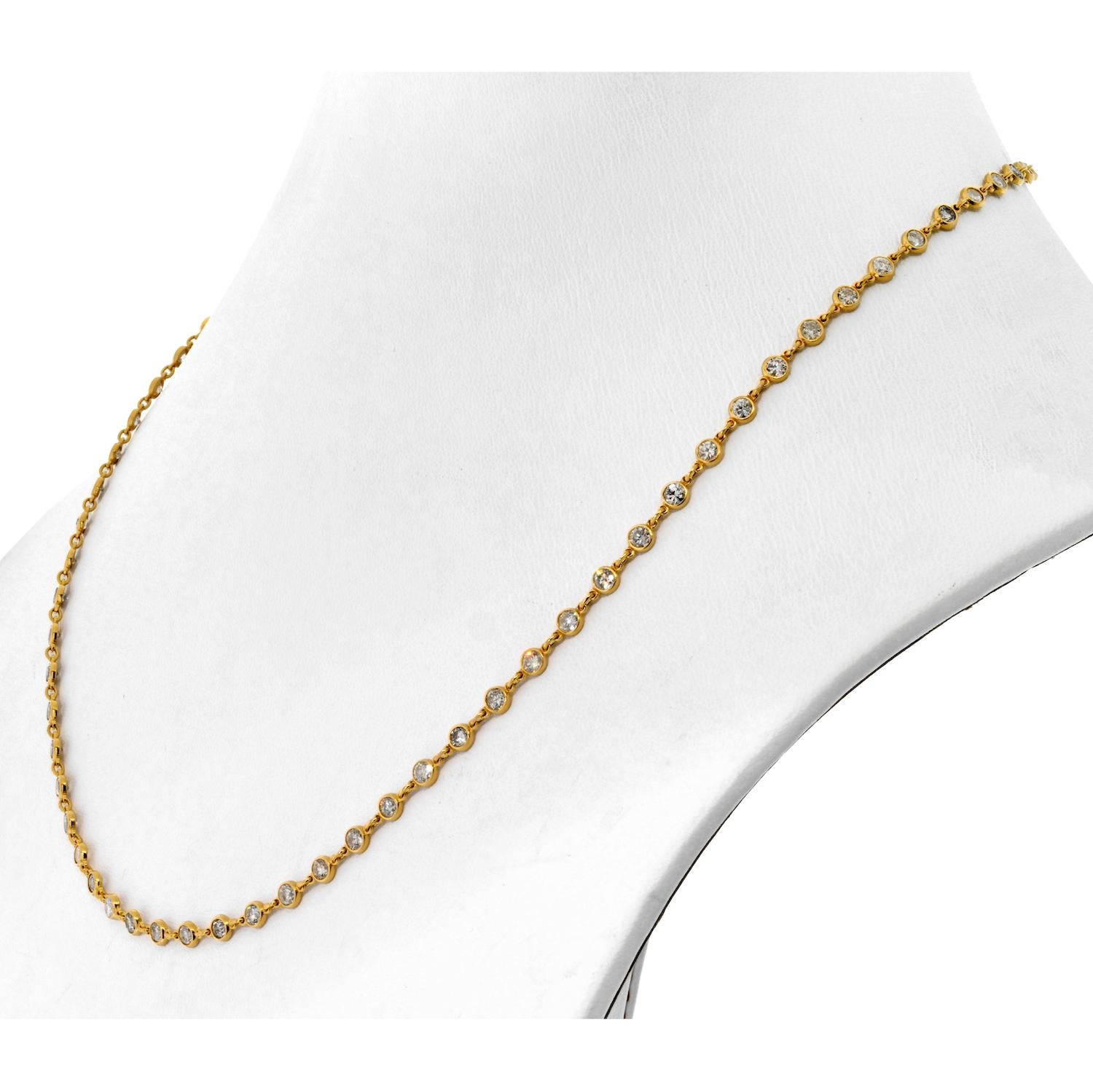 Modern 18K Yellow Gold 6.02cttw Diamond By The Yard 16 Inch Chain Necklace For Sale
