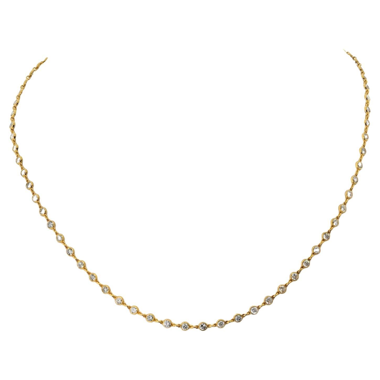 18K Yellow Gold 6.02cttw Diamond By The Yard 16 Inch Chain Necklace For Sale