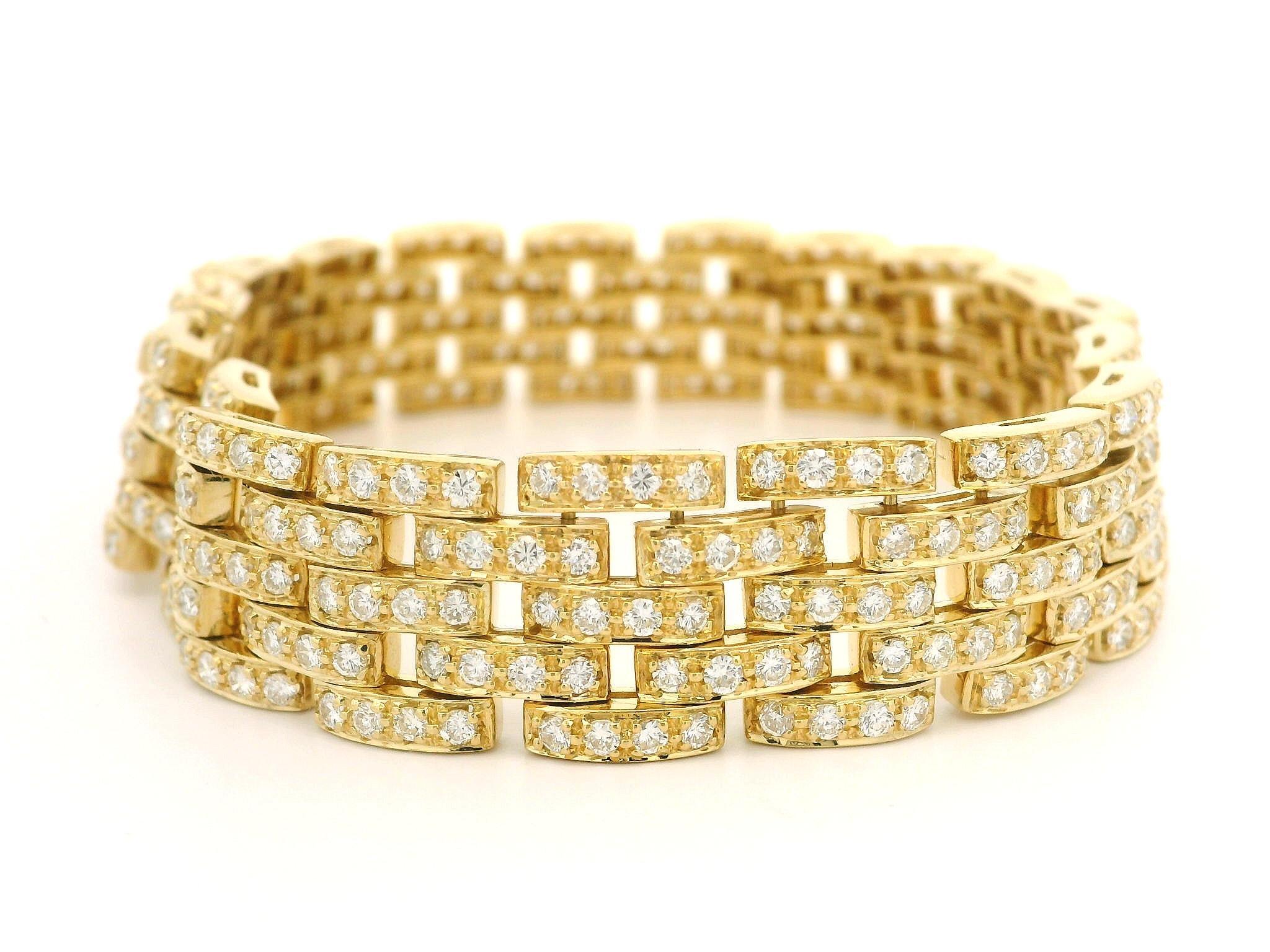 Or jaune 18k 6.08ctw Diamond Covered 5 Row Brick Pattern Wide Link Bracelets en or jaune 18k en vente 7