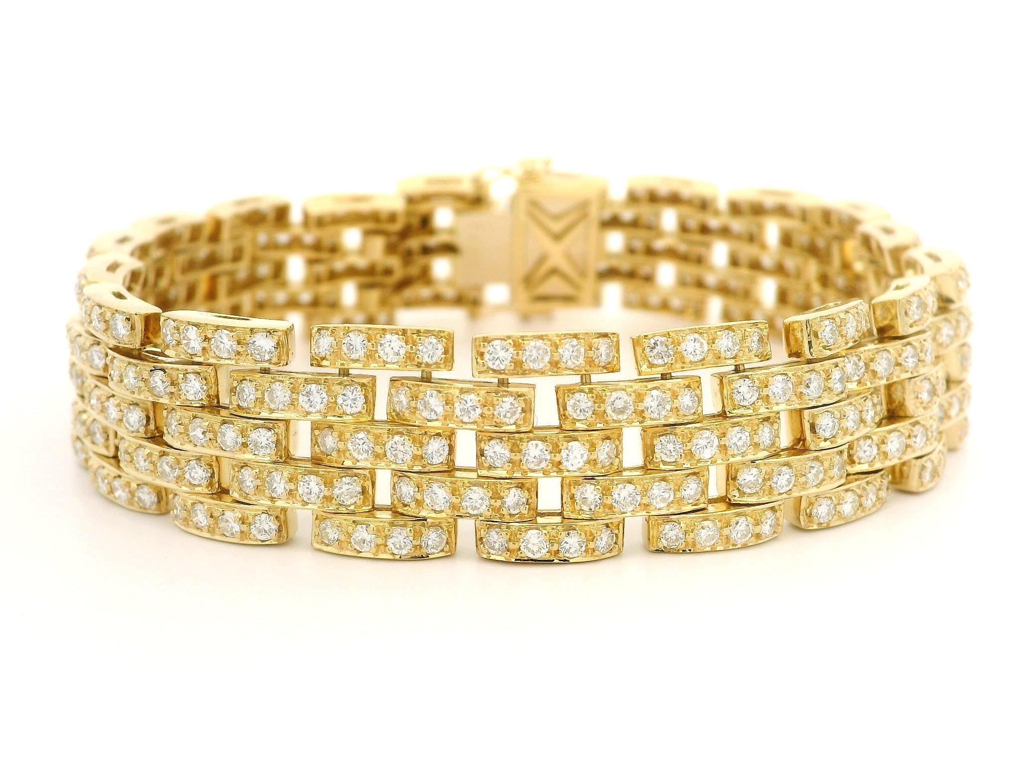 Or jaune 18k 6.08ctw Diamond Covered 5 Row Brick Pattern Wide Link Bracelets en or jaune 18k en vente 10