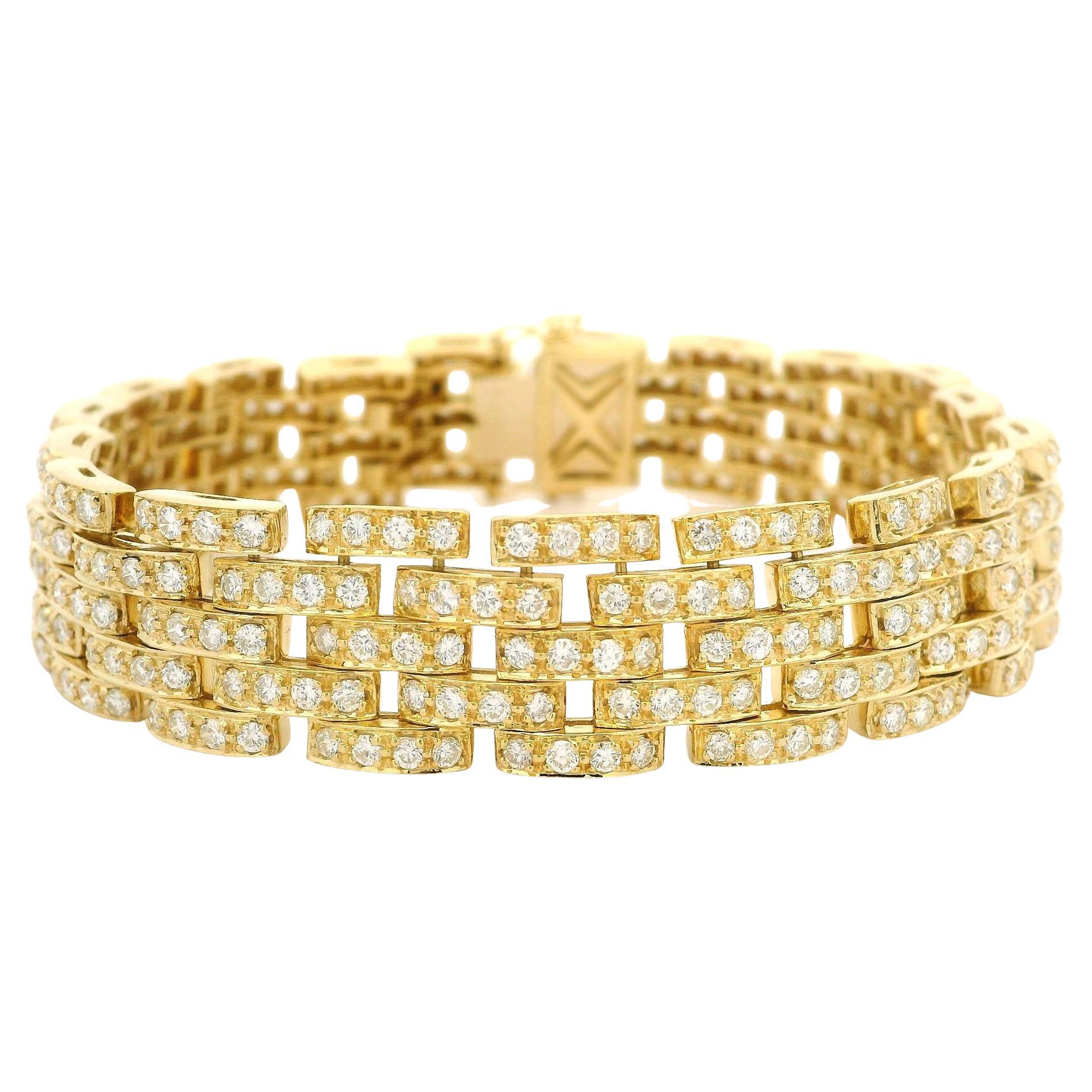 Or jaune 18k 6.08ctw Diamond Covered 5 Row Brick Pattern Wide Link Bracelets en or jaune 18k