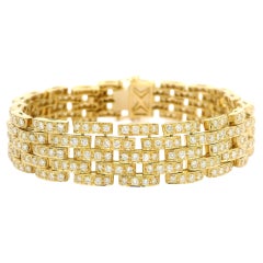 Bracciale a maglie larghe in oro giallo 18 carati con diamanti ricoperti da 5 file di mattoncini