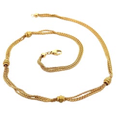 18k Yellow Gold .60ctw Fancy Yellow Diamond Sections 3 Wheat Link Chain Necklace