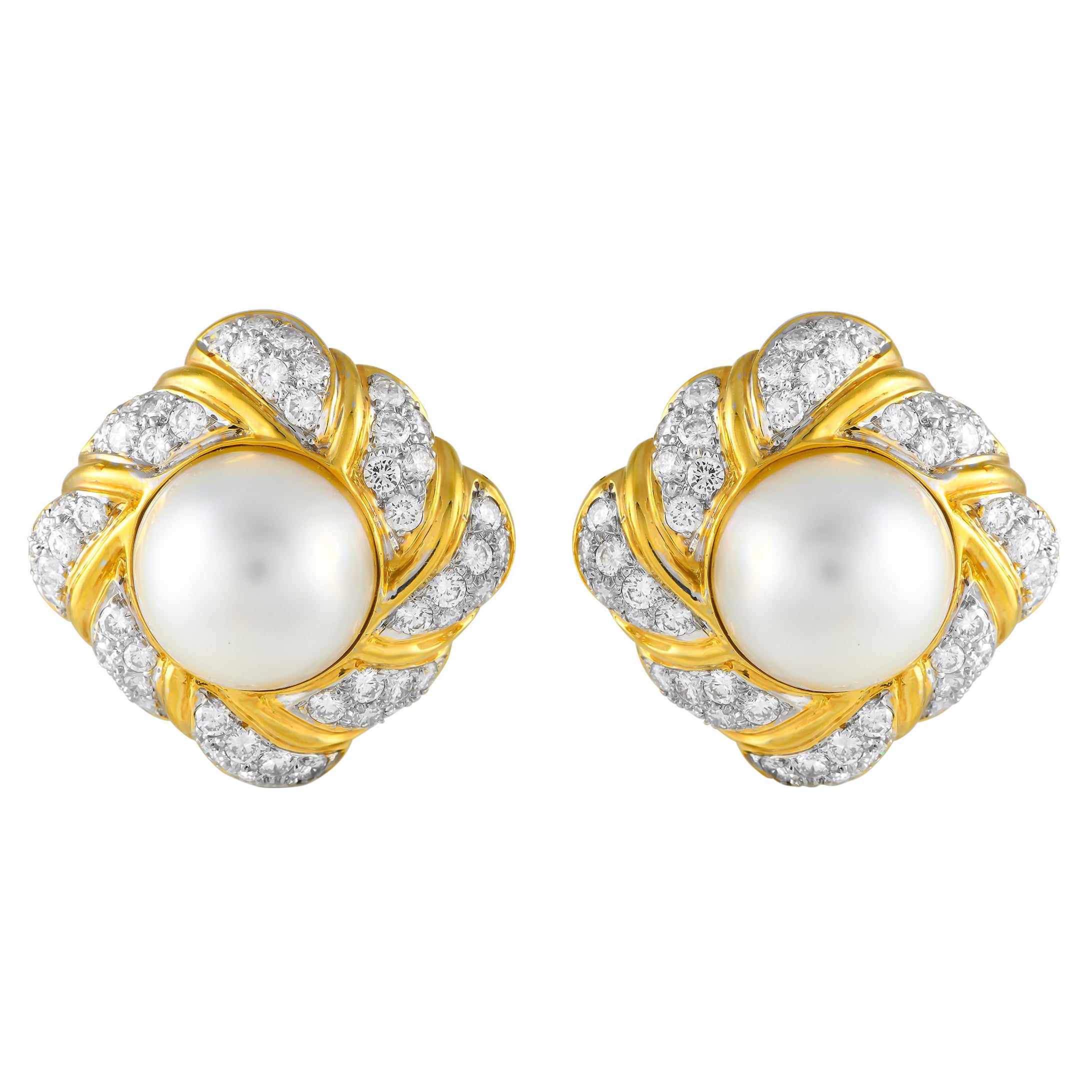 18 Karat Gelbgold 6,12 Karat Diamant und Mobe Perle Clip-On Ohrringe MF21-111424 im Angebot