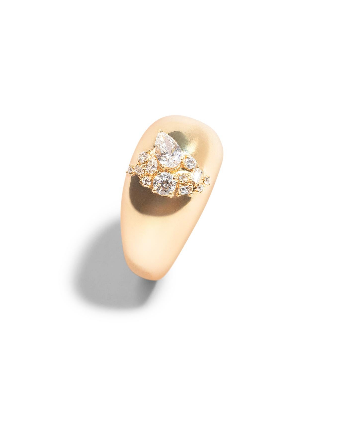 For Sale:  18K Yellow Gold .62 Carat White Diamonds SI1 Trellis Dome Ring 5