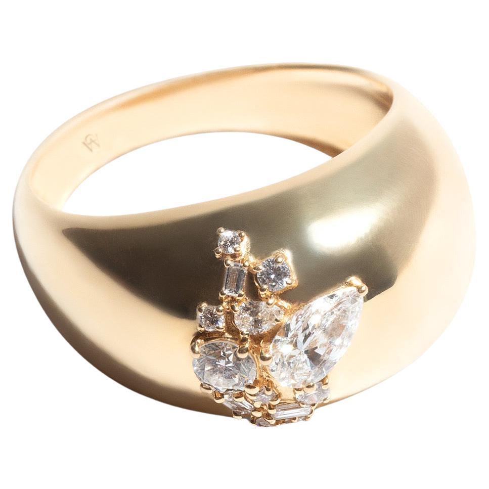 For Sale:  18K Yellow Gold .62 Carat White Diamonds SI1 Trellis Dome Ring