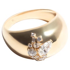 Bague dôme à treillis en or jaune 18 carats avec diamants blancs de 0,62 carat SI1