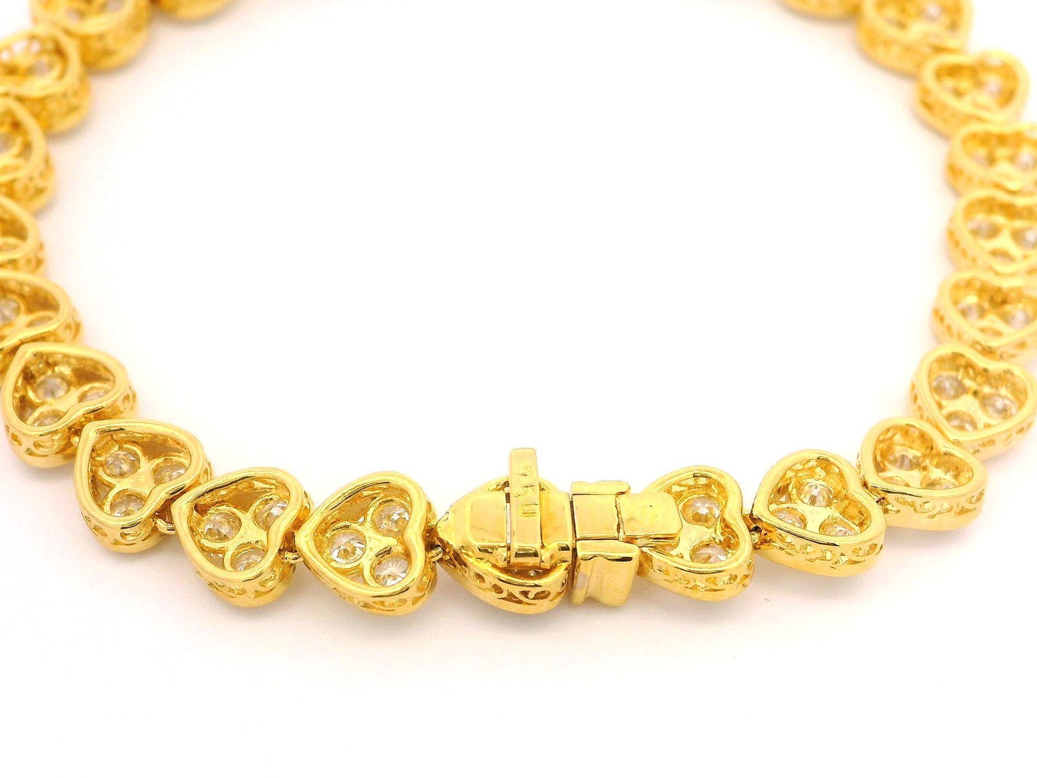 18k Yellow Gold 6.26ctw Fiery Diamond Graduated Open Heart Link Tennis Bracelet For Sale 5