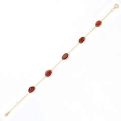 18K Yellow Gold 6.35 ct Uneven Natural Garnet Station Chain Bracelet