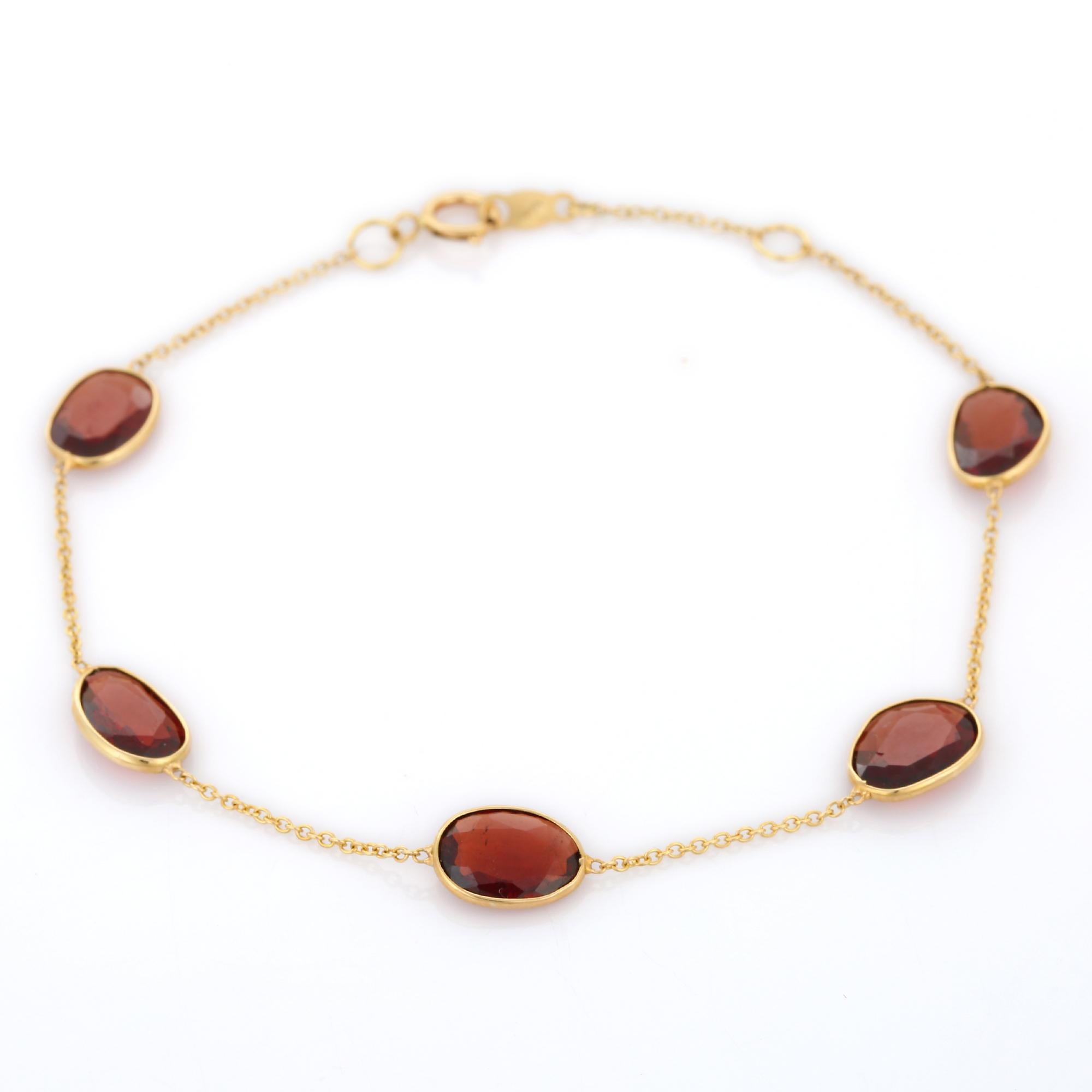 Pulsera de cadena de oro amarillo de 18 quilates con 6,35 quilates de granate natural desigual Sin cortar en venta