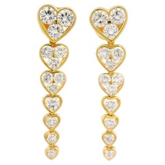 18k Yellow Gold 6.44ctw Fiery Large Diamond Graduated Heart Dangle Stud Earrings