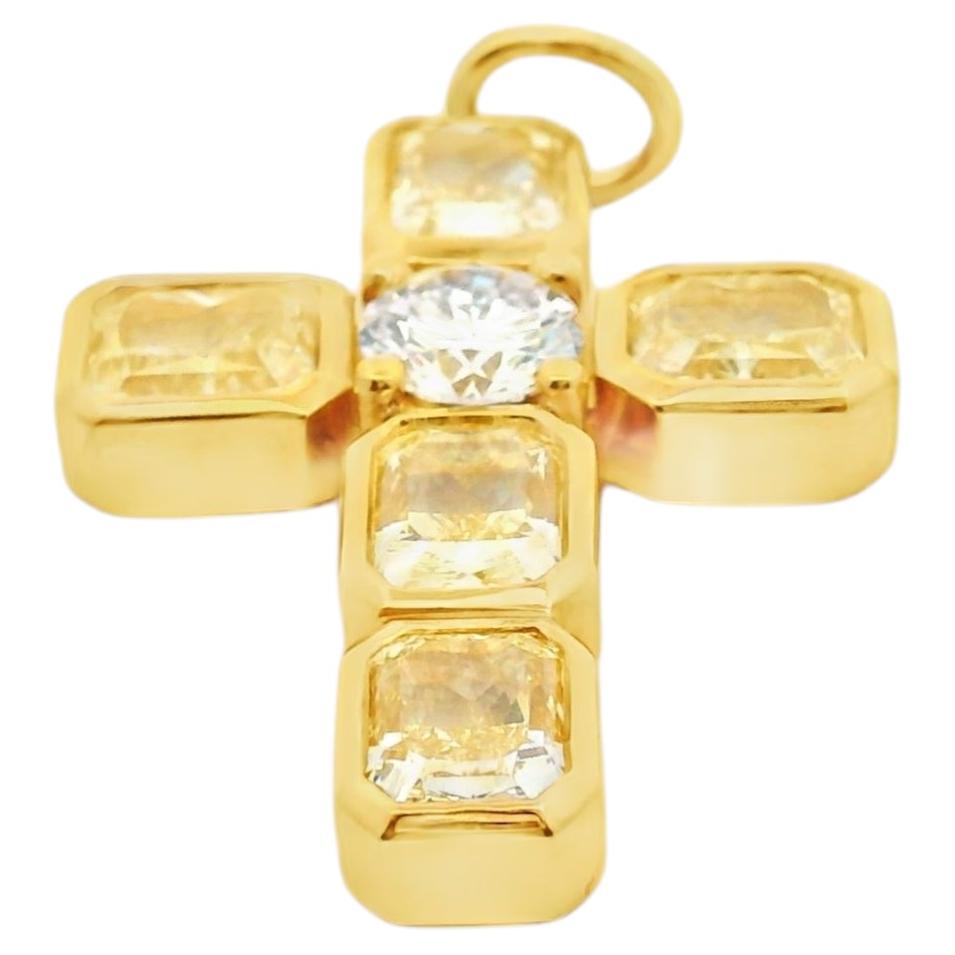 18k Yellow Gold 6.48ct Diamond Cross Radiant Cut Pendant